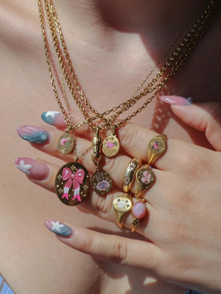 Vintage Pink Bow Steel Necklace