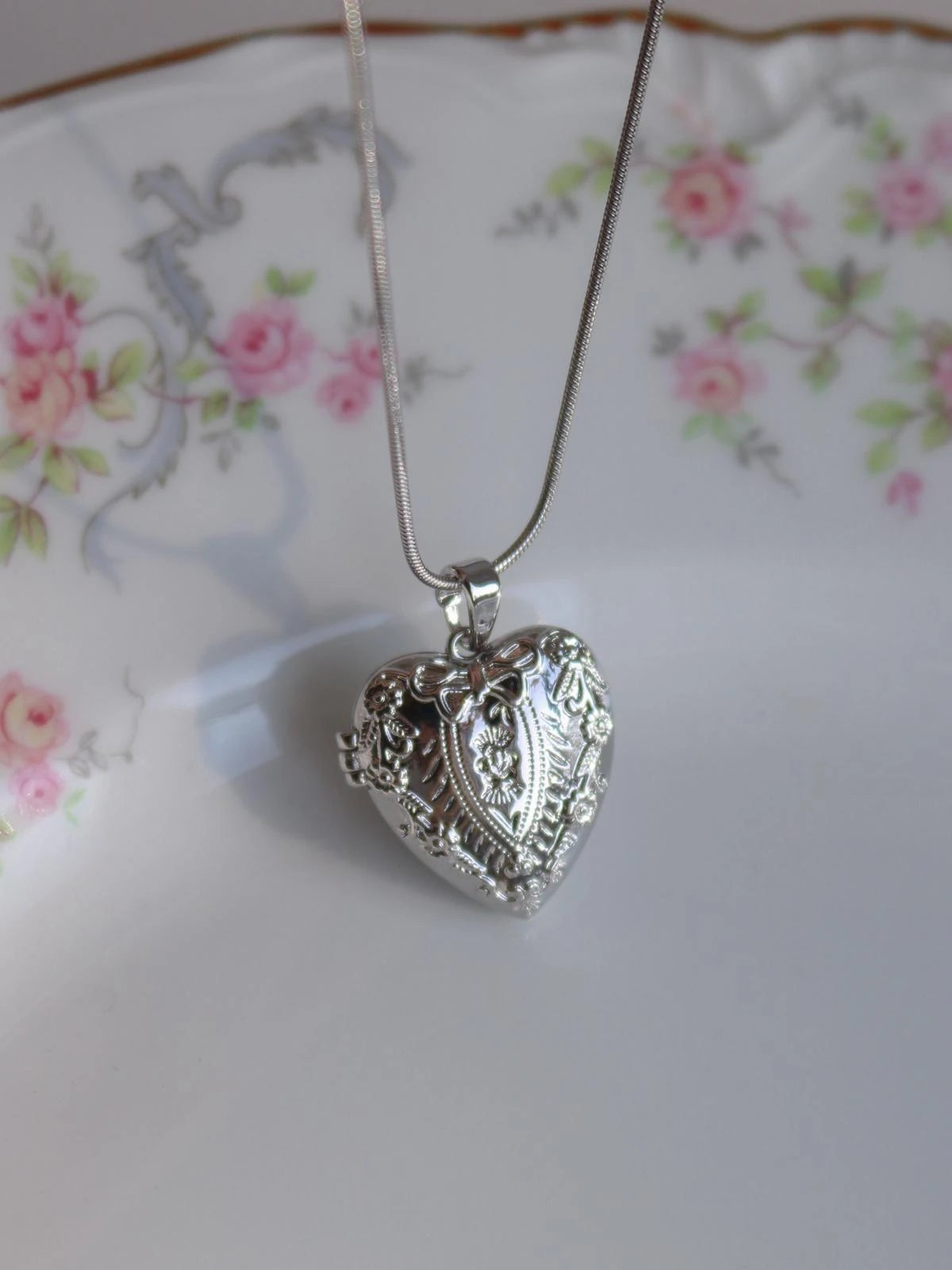 Novelle Bow Heart Personalized Photo Locket Necklace