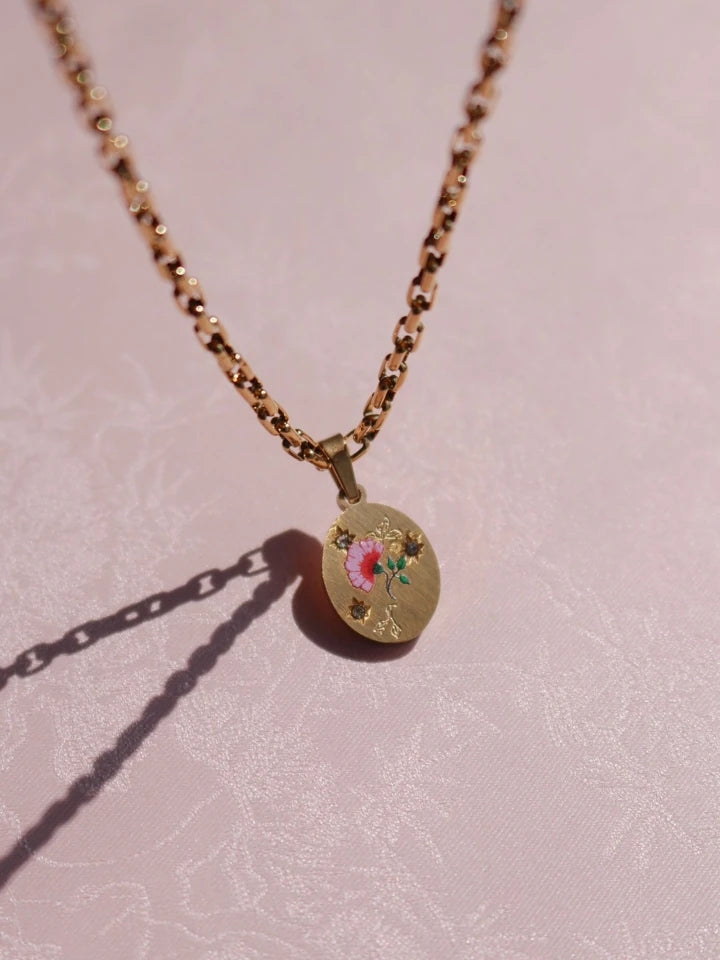 Vintage Abonica Flower Steel Necklace