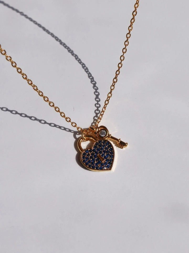 Navy Key Heart Necklace