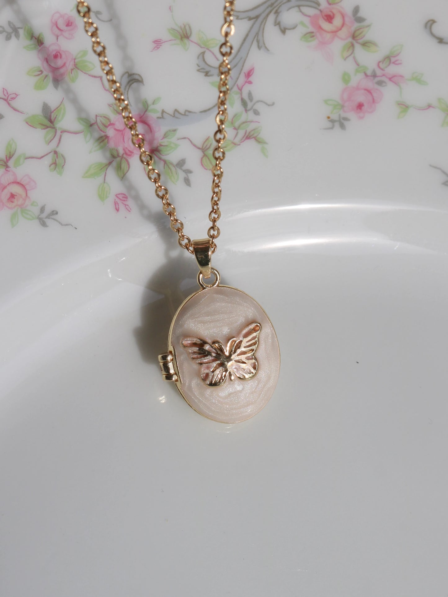 White Butterfly Personalized Photo Locket Necklace