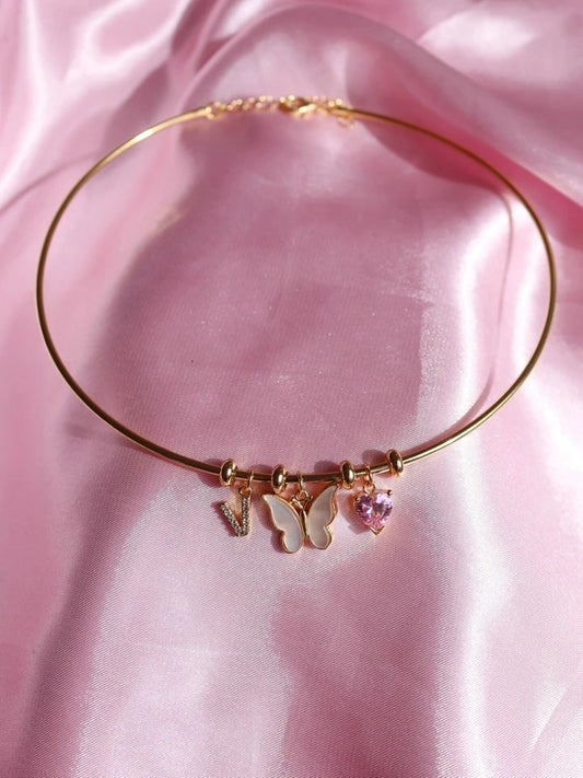 Butterfly Heart Hoop Necklace