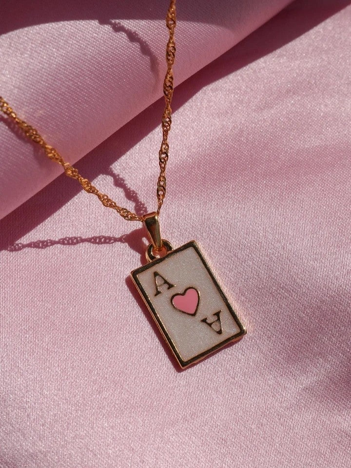 Pink Ace Playing Card Necklace