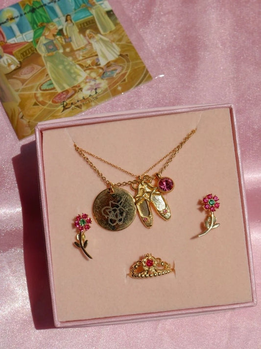 12 Dancing Princess 925 Silver/steel Necklace, Earring And Ring Set