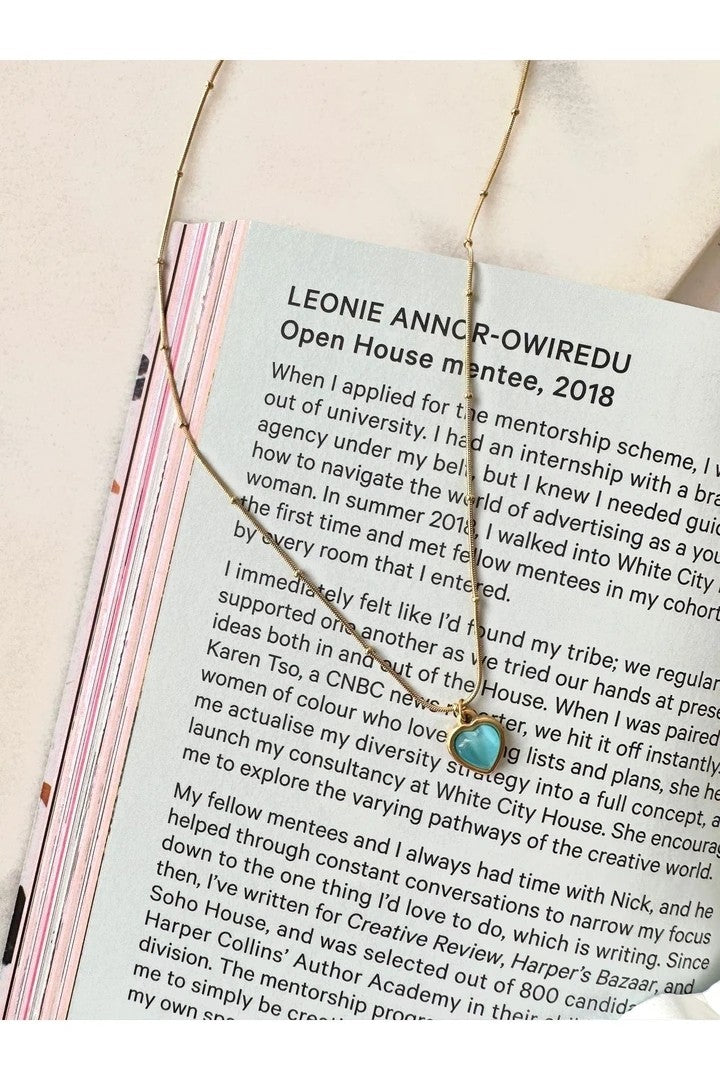 Ocean Blue Heart Necklace Steel - Gold