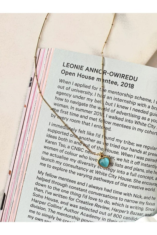 Ocean Blue Heart Necklace Steel - Gold