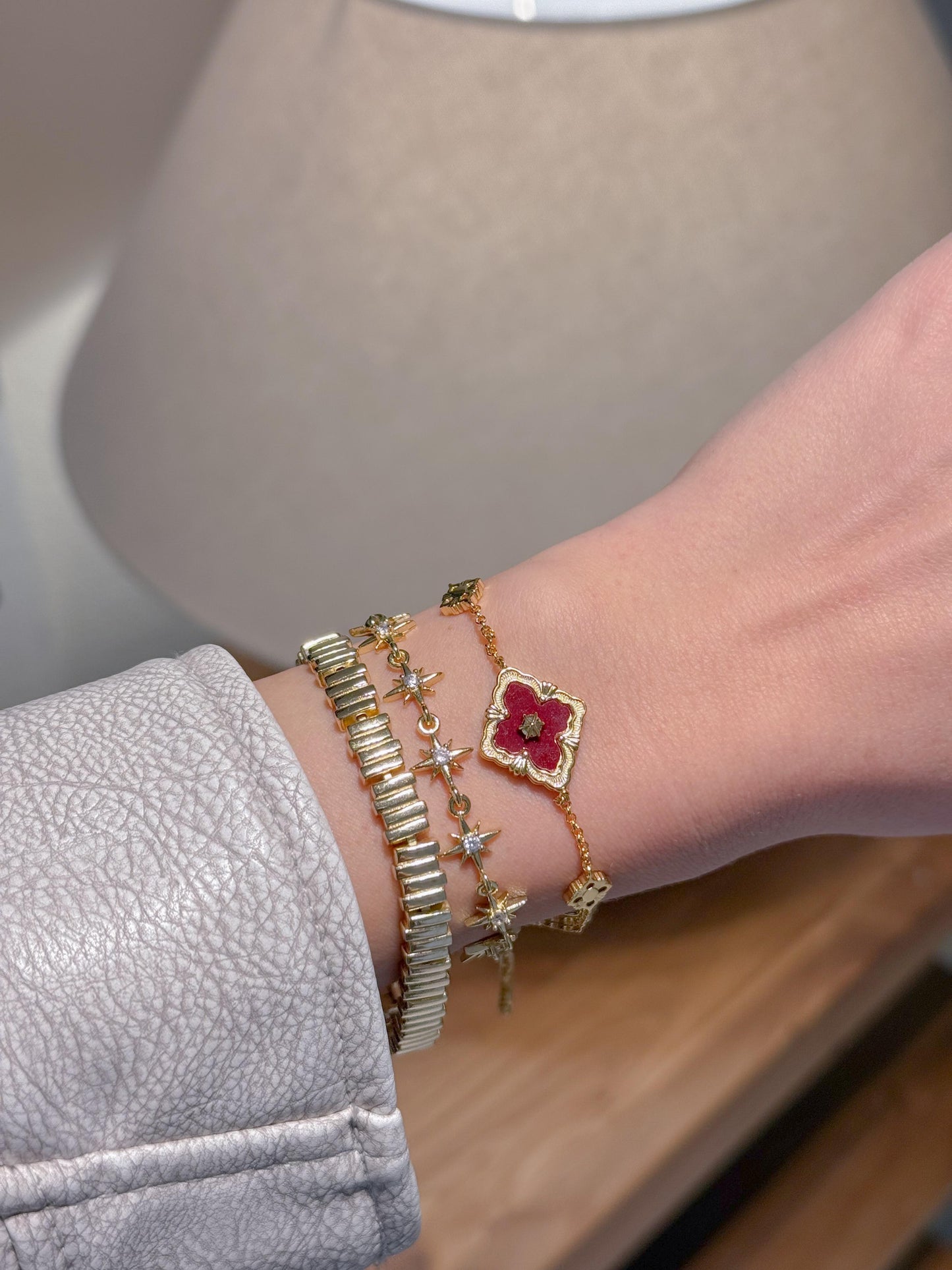 Burgundy Floral Patterned Double-Sided Bracelet