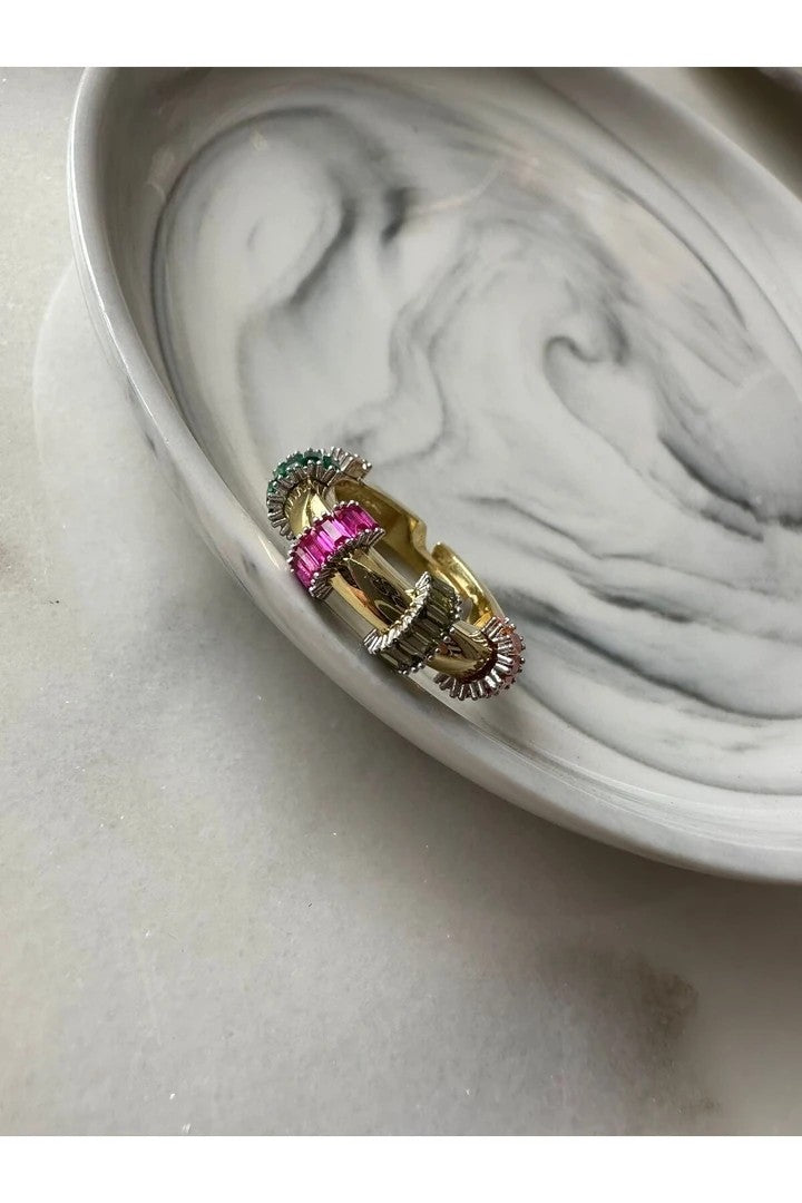 Multicolored Silver Ring 925 Sterling