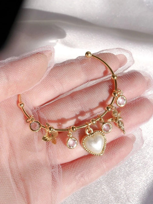 Aesthetic Pearl Angel Charm Bracelet