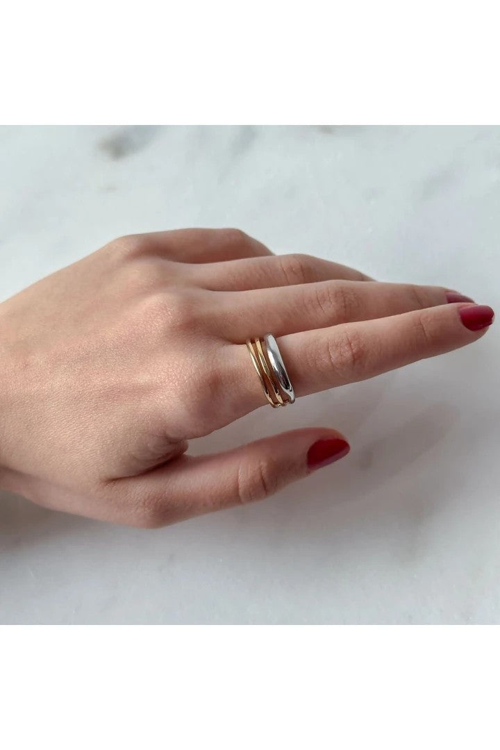 Gold-Silver Three-Row Minimal Ring