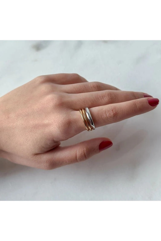 Gold-Silver Three-Row Minimal Ring