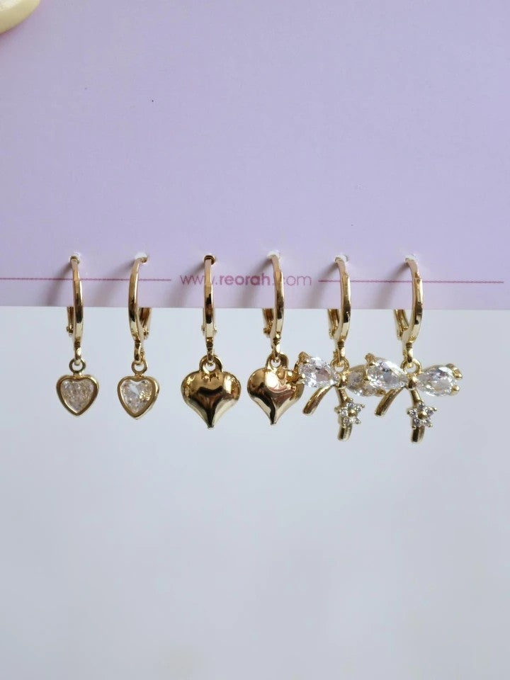 White Bow Shine Earring Set