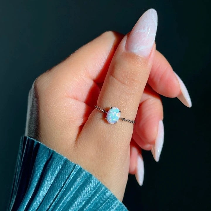 Oval Chain Ring Opal 925 Sterling Silver