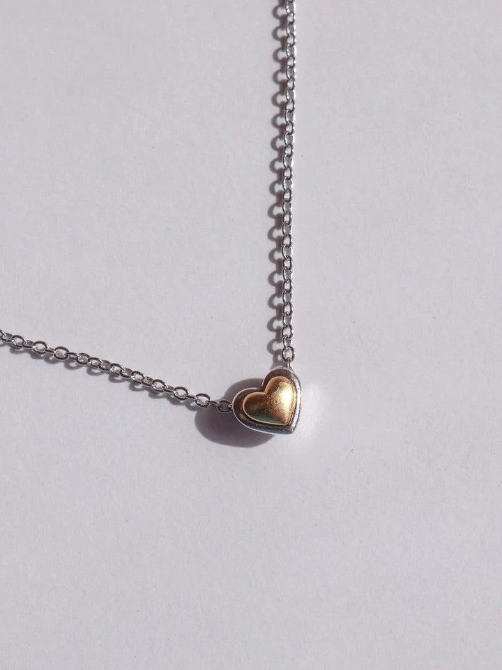 Minimal Double Color Heart Necklace 925 Silver