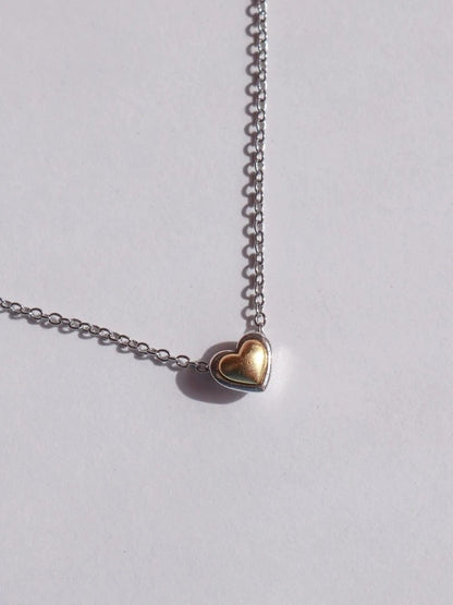 Minimal Double Color Heart Necklace 925 Silver