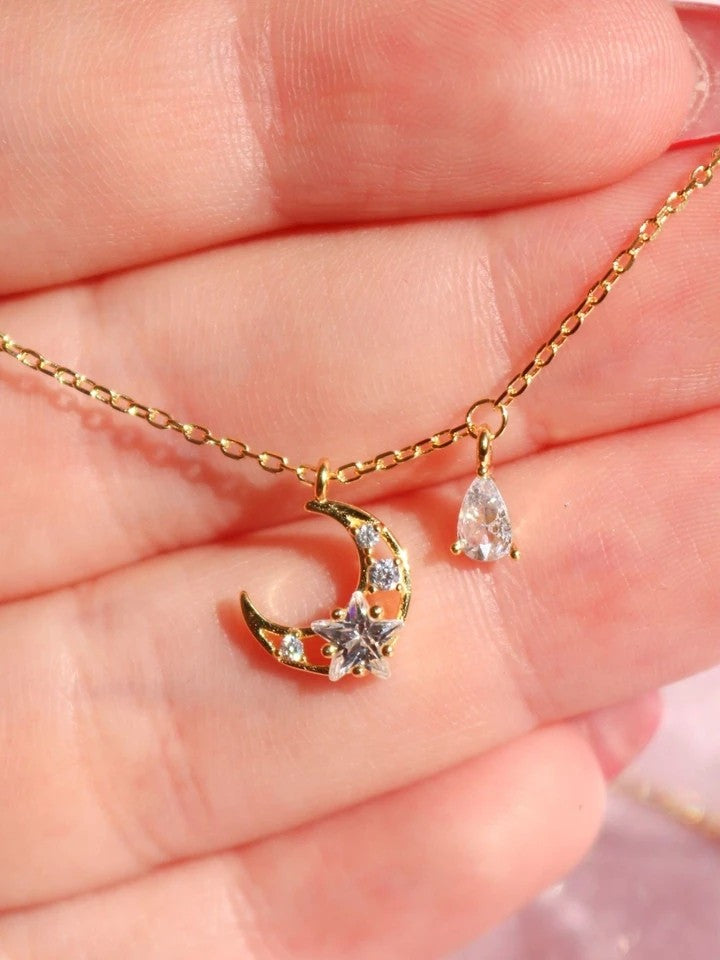 Star And Moon Necklace 925 Silver