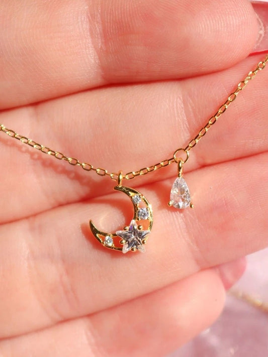Star And Moon Necklace 925 Silver