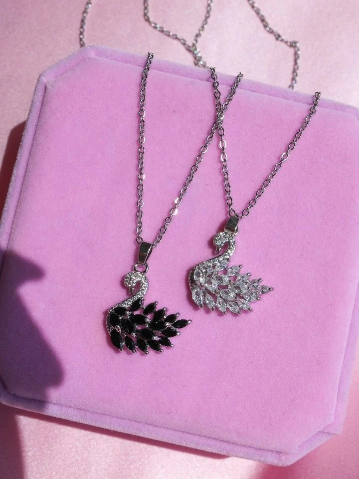 White Swan Black Swan Necklace Steel