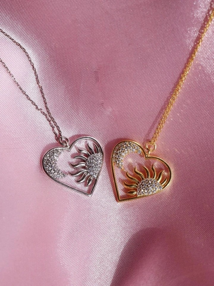 Sun And Moon Heart Necklace 925 Silver