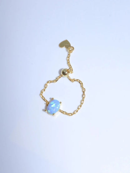 Oval Chain Ring Blue Opal 925 Sterling Silver