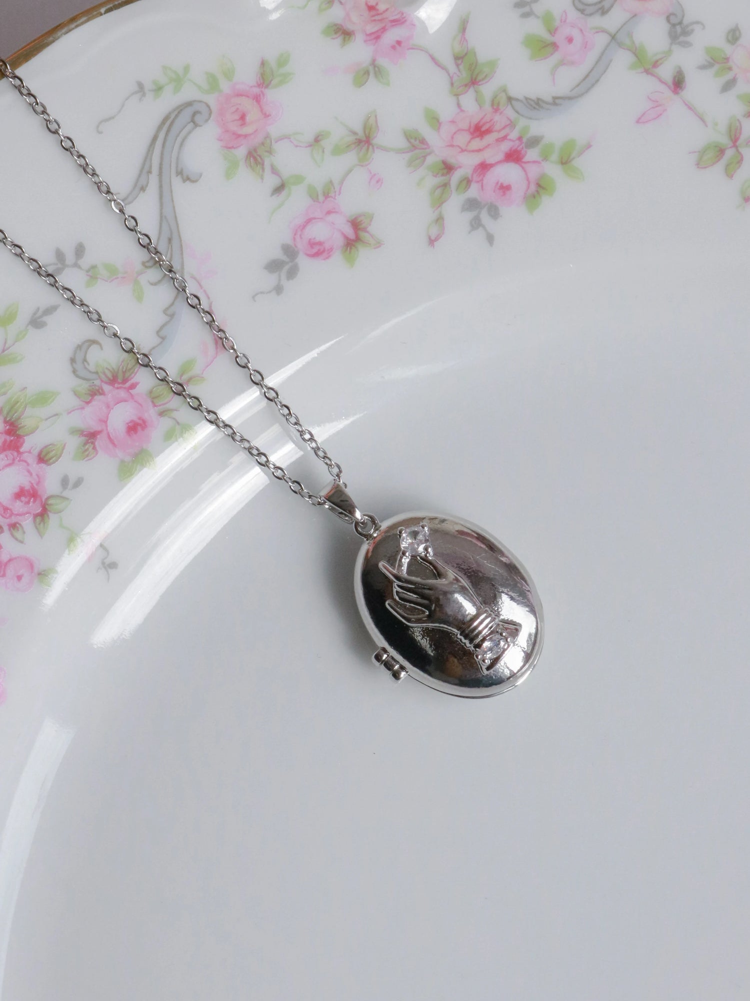 Silver Hand Of Light Personalized Photo Locket Necklace