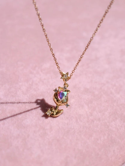 Heart Glow Rose Steel Necklace