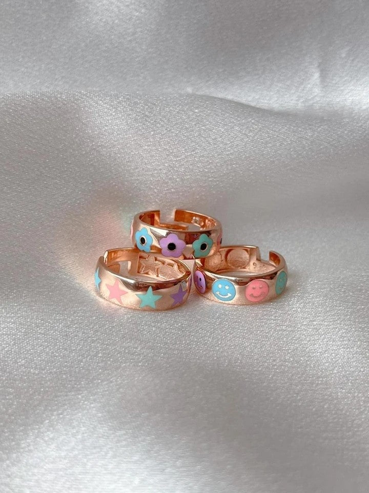 Flower-Star-Smile Funny 925 Silver Rings