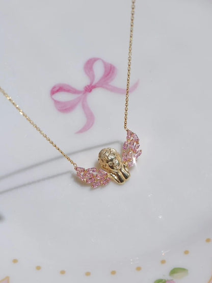 Pink Diamond Angel 925 Silver Necklace