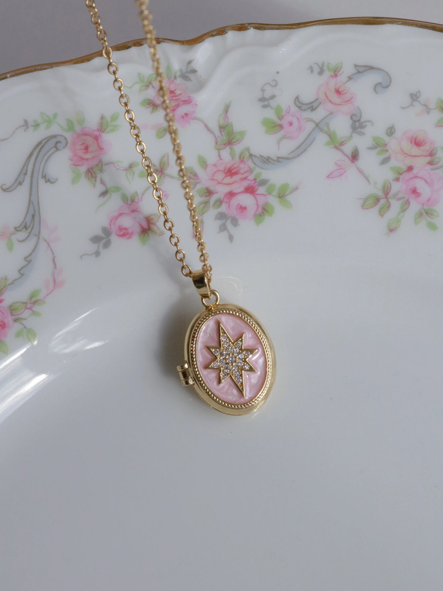 Pink Polar Star Personalized Photo Locket Necklace