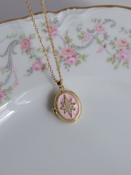 Pink Polar Star Personalized Photo Locket Necklace
