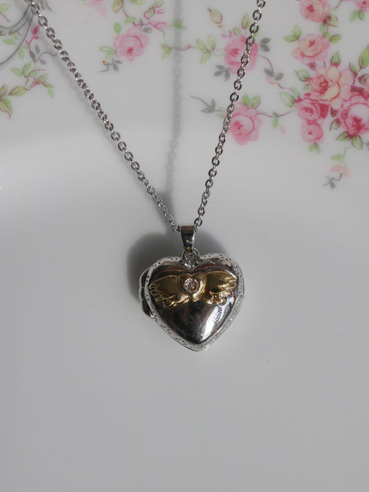 Cupid's Wings Personalized Photo Locket Necklace