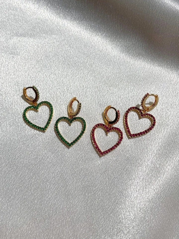 Dark Pink Zircon Stone Heart Earrings