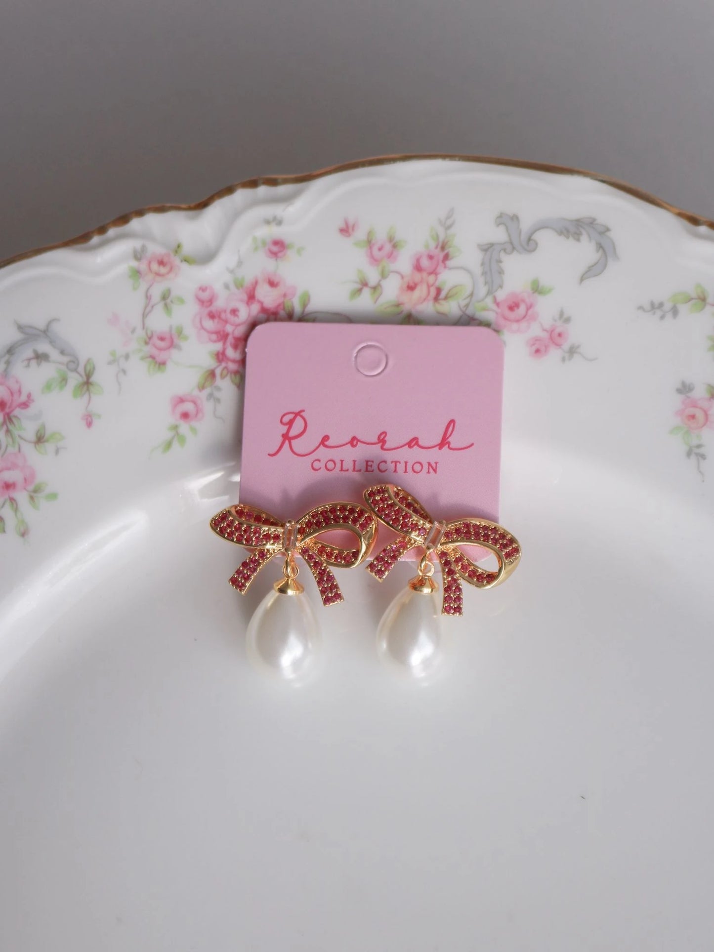 Dark Pink Glittering Bow Earrings