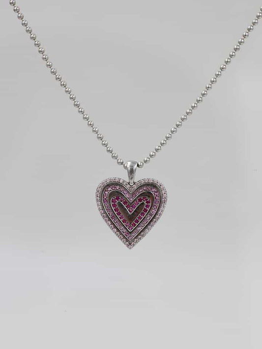 Pink Aura Heart 925 Silver Necklace