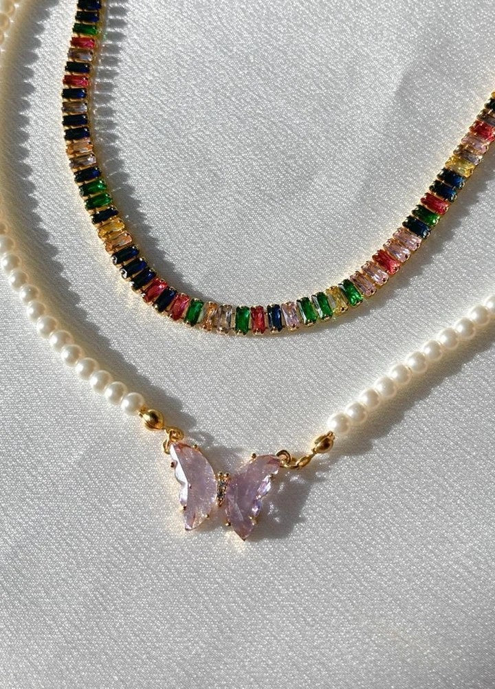 Fairy Glass Pearl Butterfly Necklace