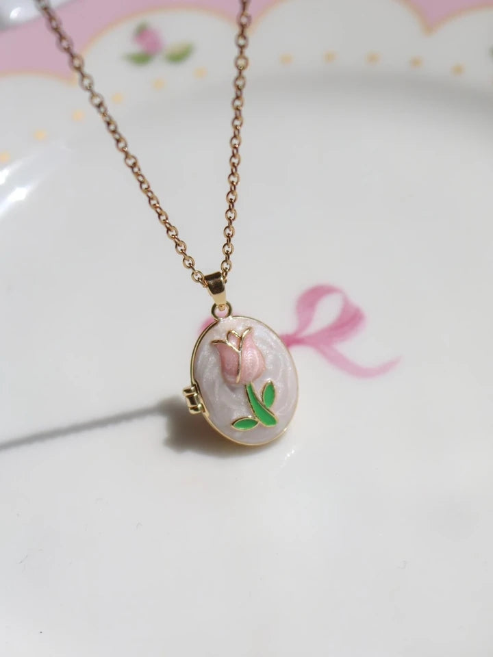 Tulip Flower Personalized Photo Steel Necklace