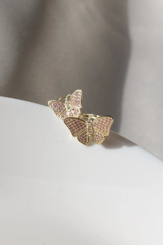 Double Pink Butterfly 925 Silver Ring