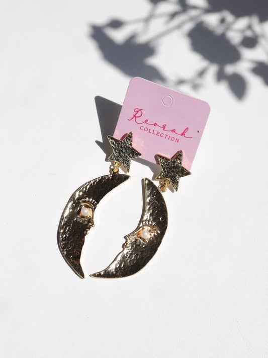 Pearl Of Moon And Star Earrings
