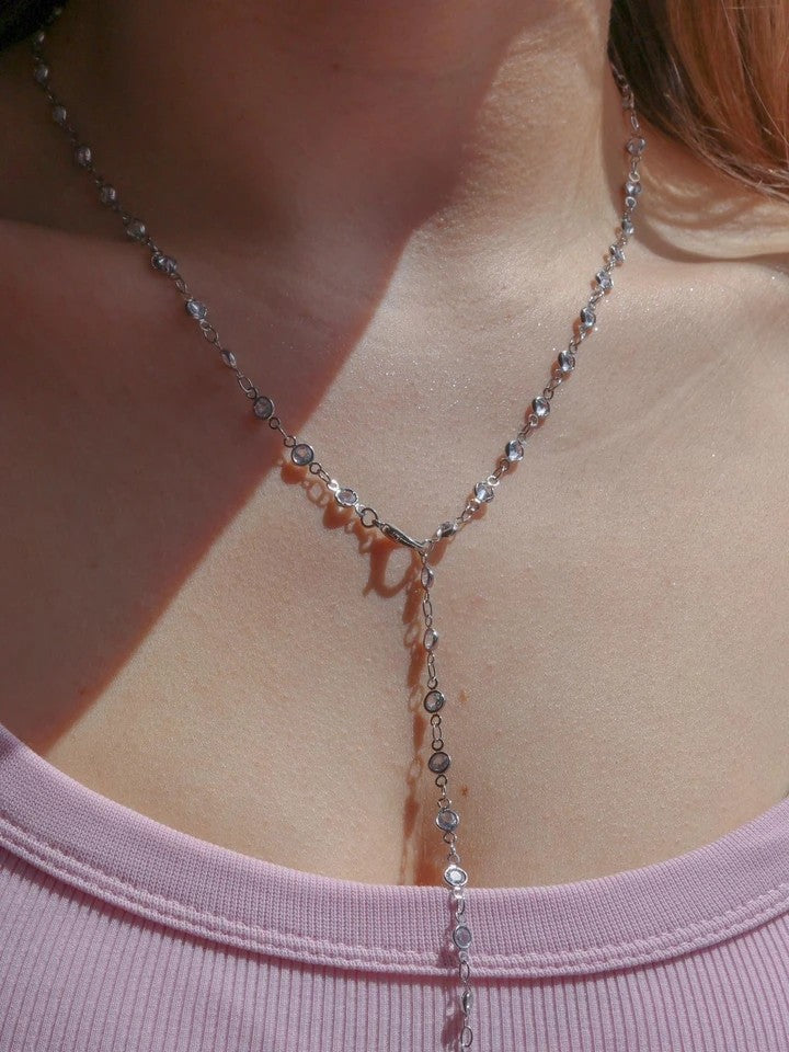 Oval White Y Necklace