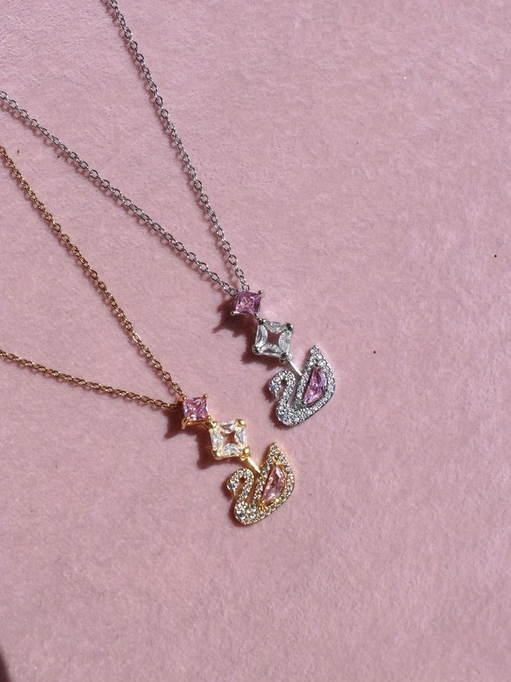 Pink Swan Shine Steel Necklace
