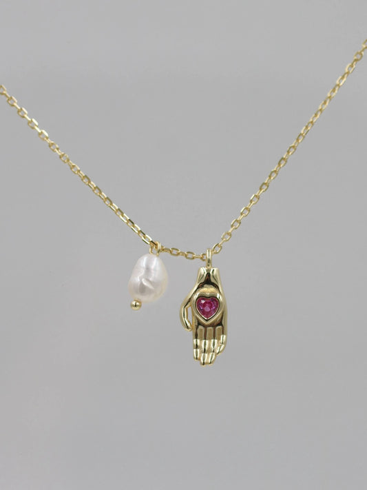 Pearly Fatimas Lovely Hand 925 Silver Necklace