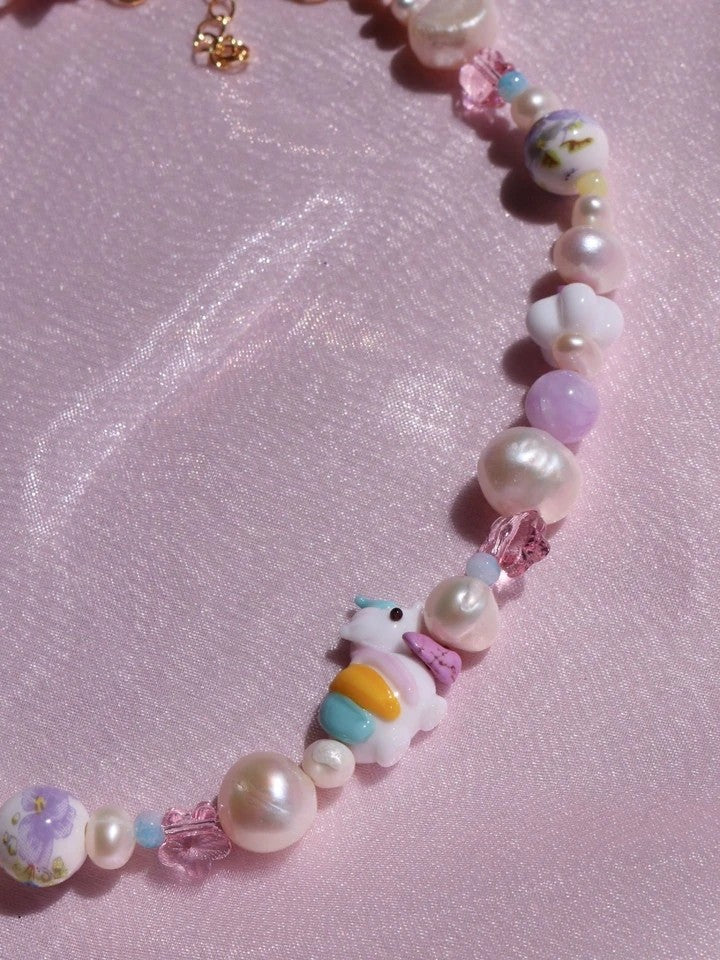 Happy Cloud And Unicorn Pearl Necklace