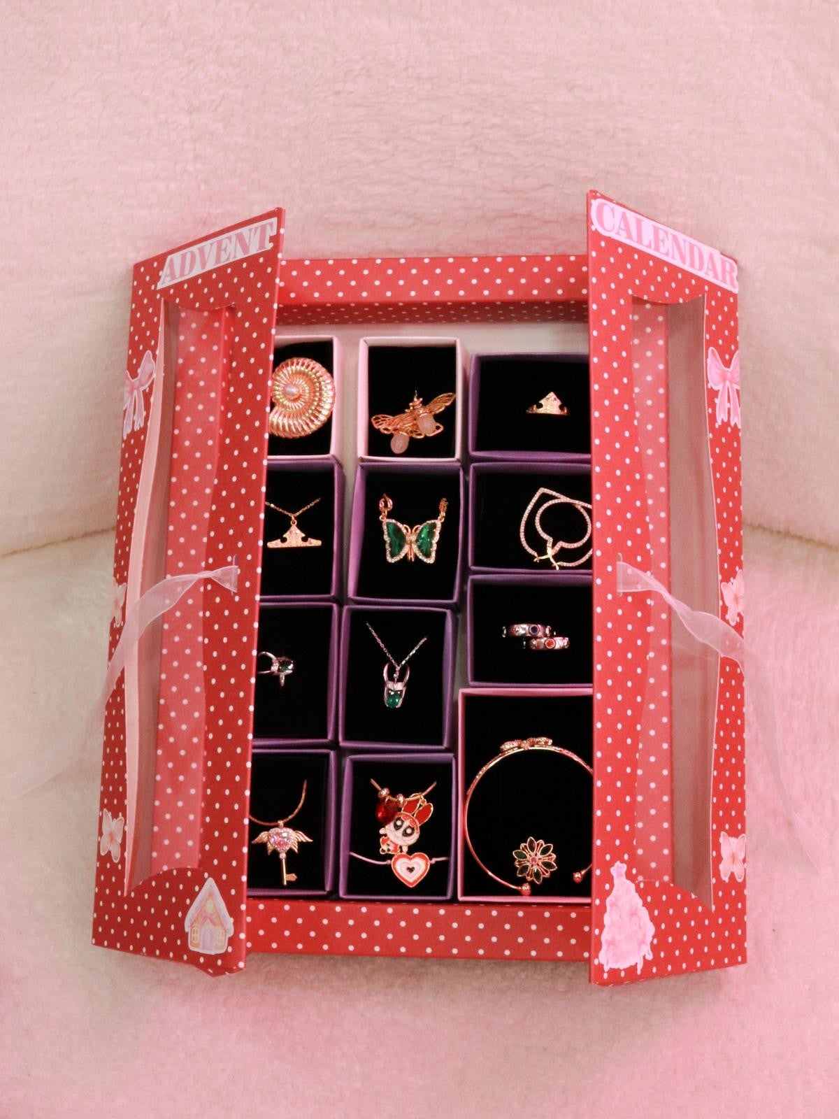 Reorah Red Polka Dot Jewelry Advent Calendar 12 Pieces