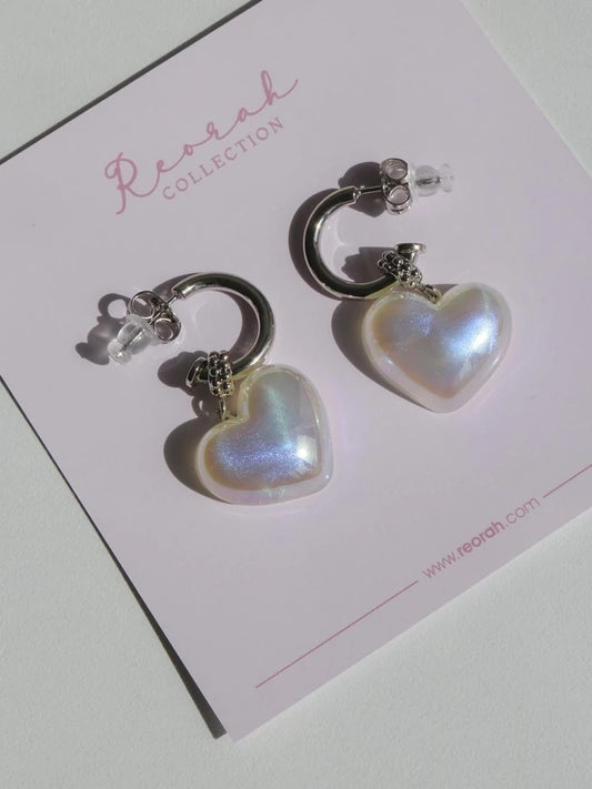 White Mirage Heart Earrings
