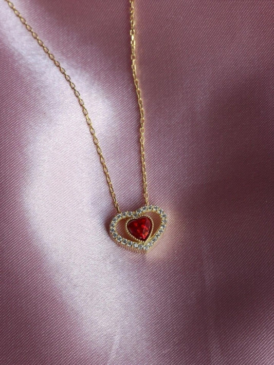 Red Opal Stone Heart Necklace 925 Silver
