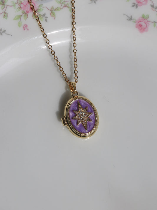Purple Polar Star Personalized Photo Locket Necklace