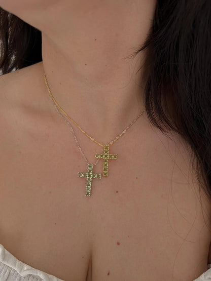 Green Stone Cross Necklace