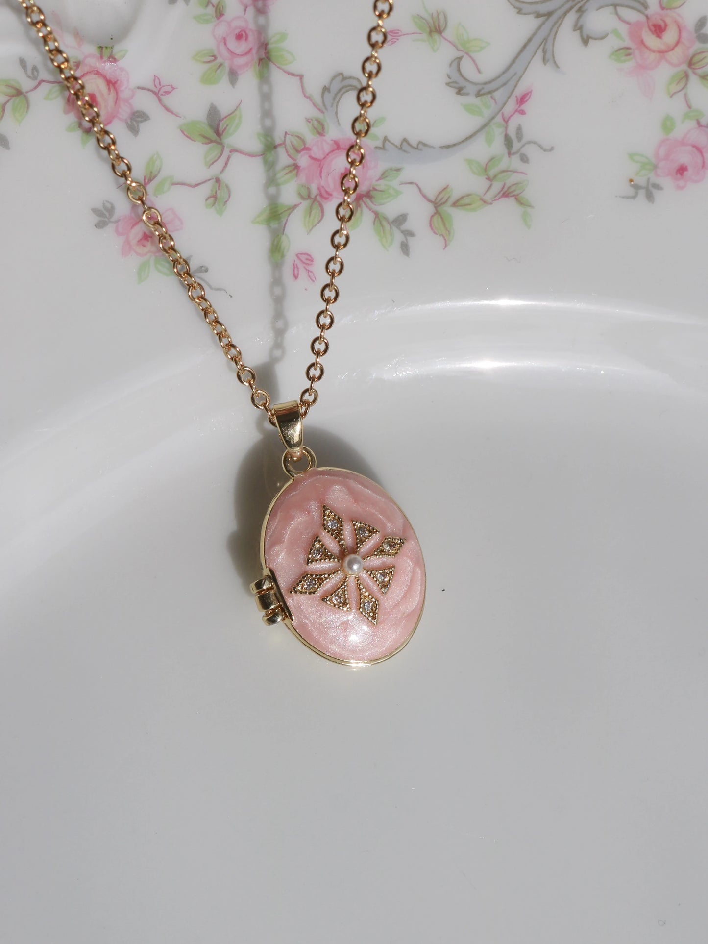 Pink Starlit Snow Personalized Photo Locket Necklace