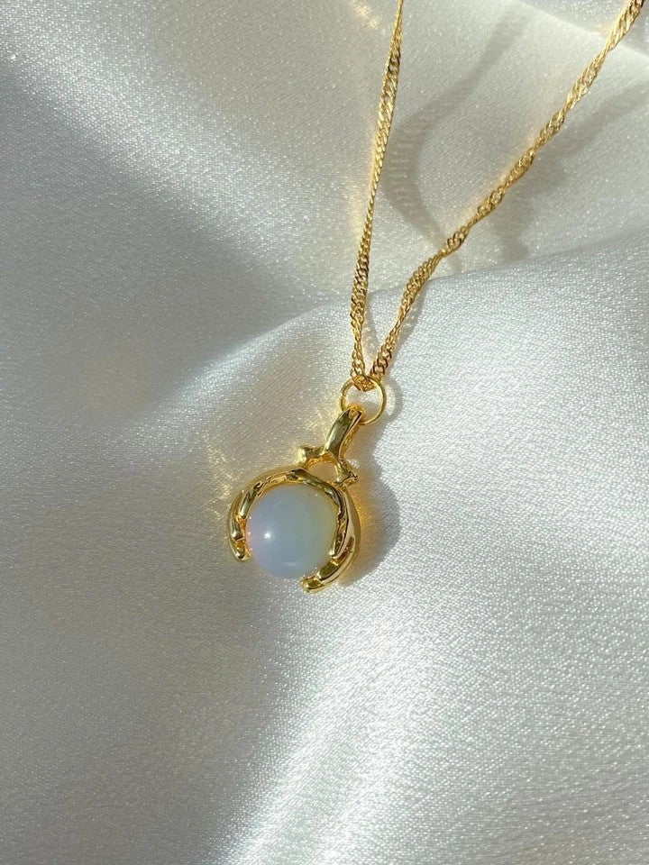 Moonstone Dolphin And Hand Motif Necklace