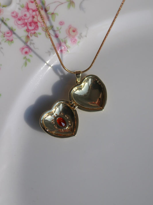 Garnet Heart Personalized Photo Locket Necklace